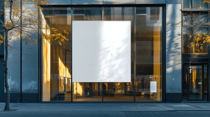 Blank billboard sign on storefront glass window.