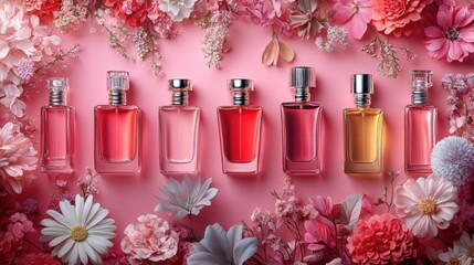 elegant perfume bottles adorned with flowers sophisticated fragrance testers banner design concept