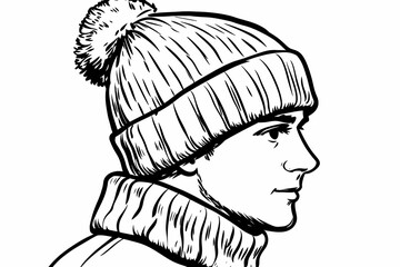 Fototapeta premium Cozy winter hat coloring page for adults, detailed and stylish design. 