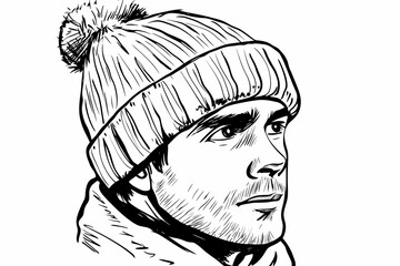 Cozy winter hat coloring page for adults, detailed and stylish design.  