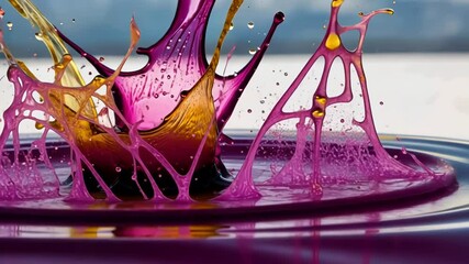 A dynamic splash of vibrant colors in water, showcasing fluid motion and artistic composition in a visually engaging manner