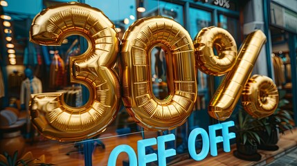 3D image of inflated golden text "30% OFF" accurate design