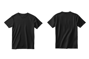 Blank black t shirts mock up template, front and back view two t shirts, isolated on white background.
