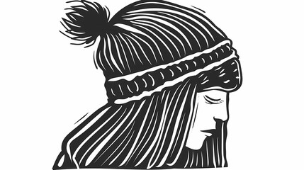 Naklejka premium Cozy winter hat coloring page for adults, detailed and stylish design. 