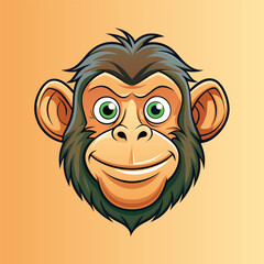 Chimpanzee  face Vector Cartoon Illustration. Animal Design Isolated