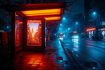 Naklejka premium Billboard night mockup, Outdoor advertising poster at night time with street light line for advertisement street city night