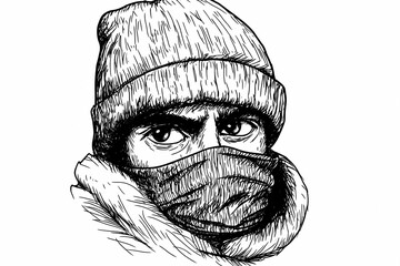 Obraz premium Cozy winter hat coloring page for adults, detailed and stylish design. 