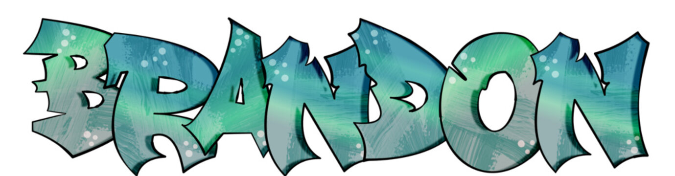 Brandon - name street art - graffiti lettering typography - art illustration - multicolor - writen Word - blue and green
 