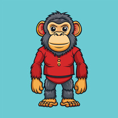 Chimpanzee Vector Cartoon Illustration. Animal Design Isolated