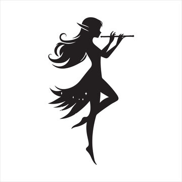 silhouette fairy playing flute clip art preview