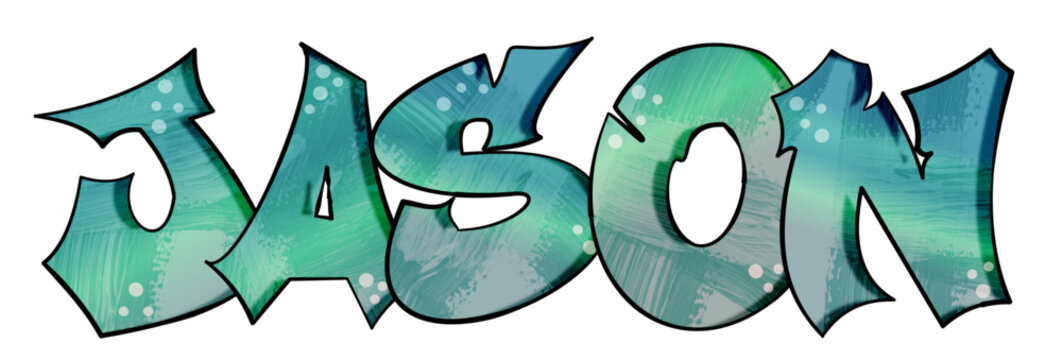 Jason - name street art - graffiti lettering typography - art illustration - multicolor - writen Word - blue and green
 