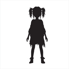 Little girl on white background. Character for computer game or thriller silhouette on white background
