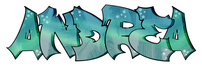 Andrea  - name street art - graffiti lettering typography - art illustration - multicolor - writen Word - blue and green
 