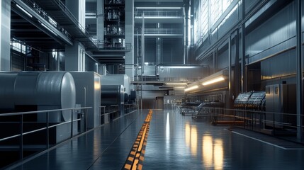 Fototapeta premium A large industrial building with a lot of machinery and equipment
