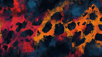 Vibrant abstract pattern with bold colors and animal print inspiration