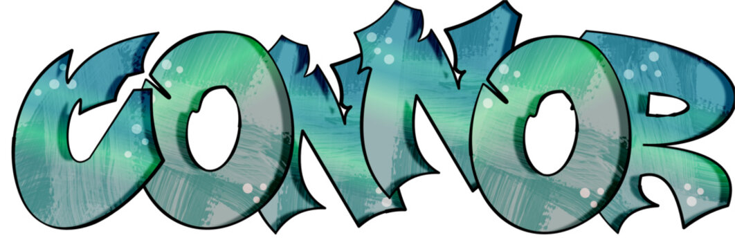 Connor - name street art - graffiti lettering typography - art illustration - multicolor - writen Word - blue and green
 
