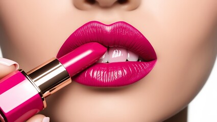 Obraz premium woman applying lipstick to her lips