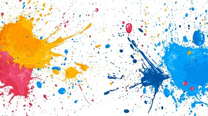 Colorful splashes of paint on a white background for art and creativity