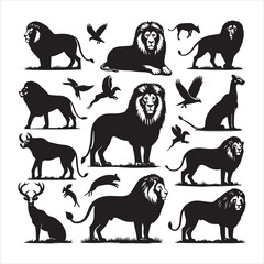 Set lion silhouette on white background
