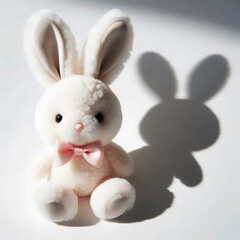 Obraz premium Gift ideas for the holidays. Soft plush toy, hare with a pink bow. 3D rendering.
