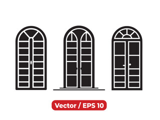 Elegant Door and Window Vector Set: Arched Glass Door, Frame, and Silhouette Designs
