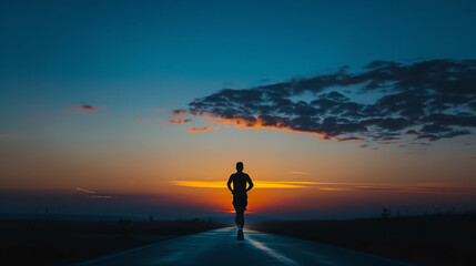 Obraz premium Silhouette of an athlete running on a road.
