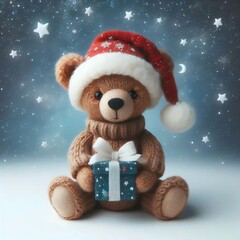 New Year and Christmas. teddy bear with christmas gifts, 3d visualization. 