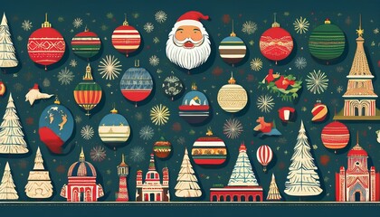 Global Christmas Traditions conceptual illustration showcasing how different cultures celebrate Christmas from different countries and traditions around the world 