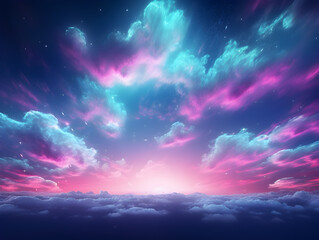 Fototapeta premium Magical neon sky clouds in the sky background 