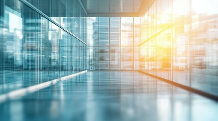 Modern Office Interior with Sunlight Through Large Windows