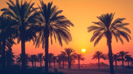 Obraz premium Silhouetted Palm Trees at Sunset
