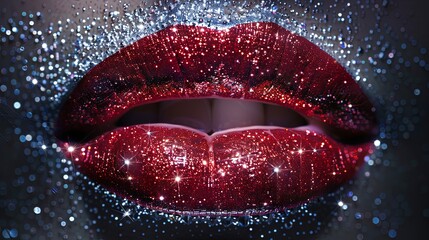 Red and silver lips extravaganza, metallic with diamonds