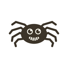 Cute black spider with smile on isolated background. Vector illustration for Halloween designs, kids decorations and playful spooky themes