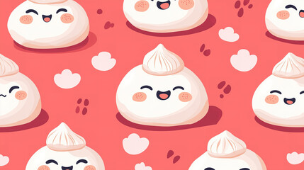 Charming dumplings featuring adorable kawaii characters in a vibrant cartoon vector illustration, perfect for fun food-themed designs and playful artwork.