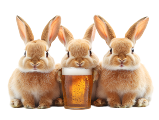 a group of bunnies with a glass of beer. 