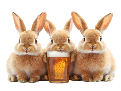 a group of bunnies with a glass of beer. 