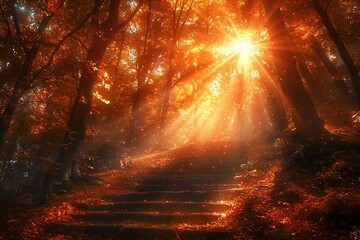 stunning photo of a stairway leading up to a heavenly light, symbolizing a journey to spiritual enlightenment and divine wisdom.