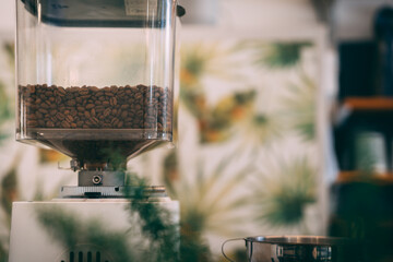 A coffee bean grinder, close up.
