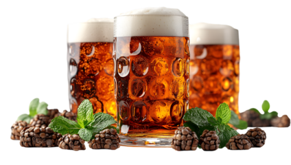 a group of glasses of beer.