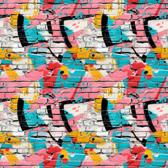 Obraz premium Seamless pattern. Colorful graffiti on a brick wall of a building. Street art.