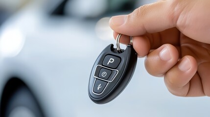 A person holding a key to their car in front of it, AI