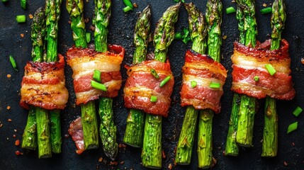 Fototapeta premium Grilled Asparagus Wrapped in Bacon.