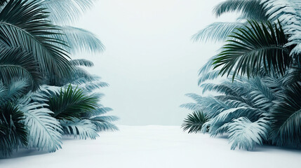 A serene landscape featuring lush palm leaves, creating a tranquil atmosphere perfect for relaxation and escape.