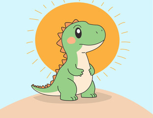Summer Solstice design concept. Cute dinosaur standing against the sun