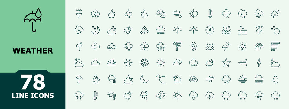 Weather icon pack. Cloud icon set. editable stroke outline icons set. Vector illustration.