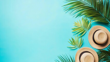 Obraz premium Summer Resort Beach Sea Relax Travel Vacation Palm Tropic Copy Space Banner Background Hotel 