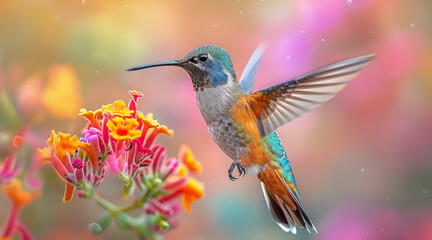 Fototapeta premium Hummingbird in the wild. Beautiful extreme close-up. Chilli. Printable photo with Instant Download. Digital photography. Art Decor. Digital art.