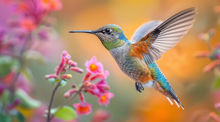 Fototapeta premium Hummingbird in the wild. Beautiful extreme close-up. Chilli. Printable photo with Instant Download. Digital photography. Art Decor. Digital art.