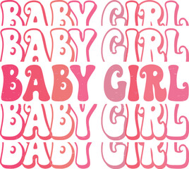 Groovy Pink Baby Girl mini lettering vector file, matching shirts design Illustrator Artwork