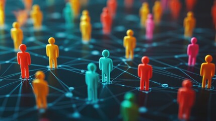 Colorful People Figures Connected by Lines.